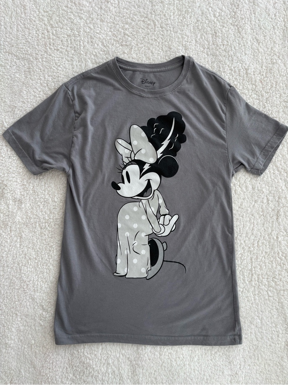 Disney Minnie Mouse Gray Graphic T-Shirt Vintage Y2K Style Polka Dot Size L